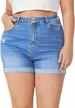 stylish and comfortable plus size jean shorts for women with high waist, distressed design, and folded hem logo