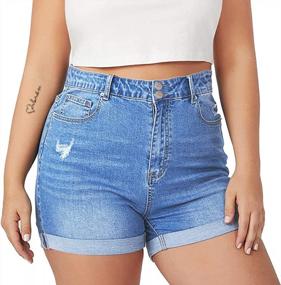 img 2 attached to Stylish And Comfortable Plus Size Jean Shorts For Women With High Waist, Distressed Design, And Folded Hem