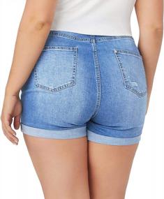 img 1 attached to Stylish And Comfortable Plus Size Jean Shorts For Women With High Waist, Distressed Design, And Folded Hem
