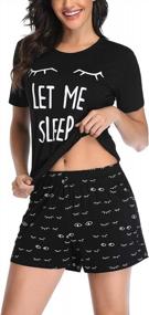 img 3 attached to EISHOPEER Women'S Short Pajama Set: Cute Print Tee And Shorts Sleepwear XS-XXL