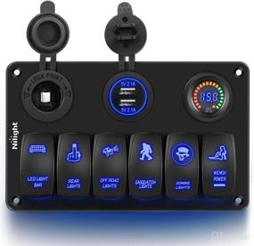 img 4 attached to 🚗 Nilight 6 Gang Rocker Switch Panel with Laser Etched Aluminum Panel, LED Light Bar, Cigarette Lighter, Dual USB Charger, and Voltmeter for Cars, Trailers, UTVs, Boats, RVs, and Campers (12V-24V)