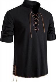 img 4 attached to LucMatton Men'S 100% Cotton Retro Lace-Up Shirts - Perfect For Medieval, Viking & Hippie Matching!