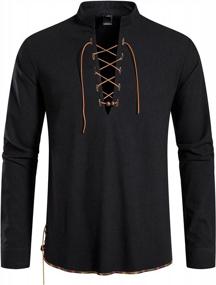 img 3 attached to LucMatton Men'S 100% Cotton Retro Lace-Up Shirts - Perfect For Medieval, Viking & Hippie Matching!