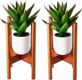 img 4 attached to Bamboo 2-Tier Indoor Plant Stand Set - Adjustable, Modern Décor For Living Rooms, Bedrooms, Patios, And More
