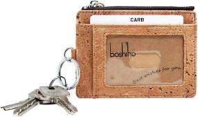 img 4 attached to Boshiho Natural Cork Credit Card Holder Coin Purse With Key Ring Keychain - Eco-Friendly And Secure Storage Solution!