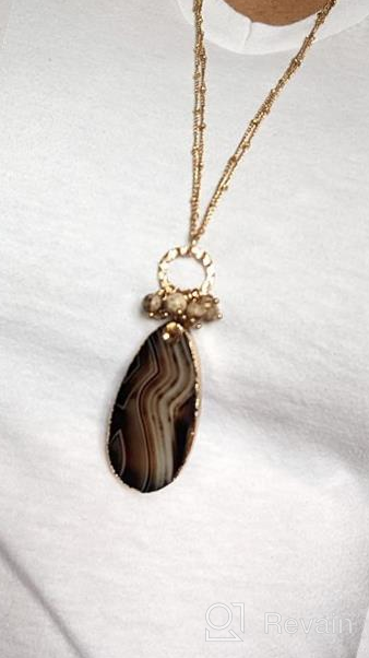 img 1 attached to Bohemian Natural Stone Pendant Long Necklace - Exquisite Layering Statement 🌟 Chain Featuring Boho Charm with Teardrop, Oval Raw Stone Druzy, and Quartz Marble review by Jennifer Stevenson