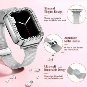 img 2 attached to Стильный тонкий металлический ремешок для часов Goton и чехол-бампер с блестящей бриллиантовой крышкой для женских Apple Watch Series 7 и 8 (серебро, 45 мм)