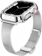 стильный тонкий металлический ремешок для часов goton и чехол-бампер с блестящей бриллиантовой крышкой для женских apple watch series 7 и 8 (серебро, 45 мм) логотип