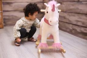 img 2 attached to HollyHOME Plush Rocking Unicorn: The Perfect Rocking Horse for Imaginative Play