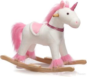 img 4 attached to HollyHOME Plush Rocking Unicorn: The Perfect Rocking Horse for Imaginative Play