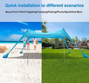img 1 attached to Portable Beach Tent Sun Shelter 10X10Ft UPF50+ Protection With 4 Sand Bags & Aluminum Poles For Family Camping, Outdoor And Beach Use.