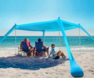 portable beach tent sun shelter 10x10ft upf50+ protection with 4 sand bags & aluminum poles for family camping, outdoor and beach use. логотип