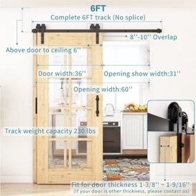img 3 attached to ZEKOO 6FT Single Track Bypass Barn Door Hardware Kit, Double Sliding Doors Overlapping For Low Ceiling