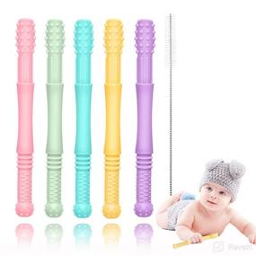 img 4 attached to 🍼 Hollow Teething Tubes: Silicone Baby Teether Toys 0-6 Months & 6-12 Months - 5 Packs with Cleaning Brush