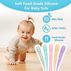 img 3 attached to 🍼 Hollow Teething Tubes: Silicone Baby Teether Toys 0-6 Months & 6-12 Months - 5 Packs with Cleaning Brush