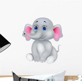 img 4 attached to 🐘 Wallmonkeys Cute Baby Elephant Cartoon Decal Peel and Stick Graphic - Ideal for Walls (12" H x 10" W) WM68830