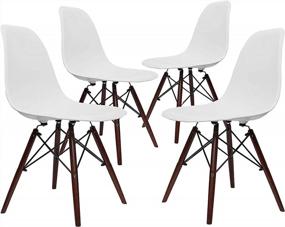 img 4 attached to Set Of 4 UrbanMod Mid-Century Modern Dining Chairs - Stylish, Easy To Clean, And Comfortable - White Seat With Walnut Wood Legs For A Minimalist Look