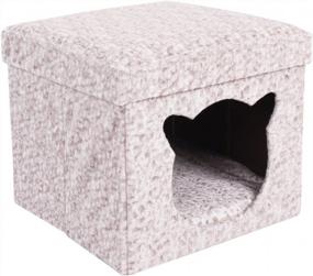 img 1 attached to Collapsible Cat Cave Cube House With Cat-Shaped Entrance And Foot Rest Stool In Size M By PET SHINEWINGS