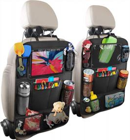 img 4 attached to Get Organized On The Go With Anban'S 2 Pack Car Backseat Organizer & Protector Set: 10 Inch Tablet Holder, 9 Storage Pockets, Kick Mats & Travel Accessories For Kids And Toddlers - Black