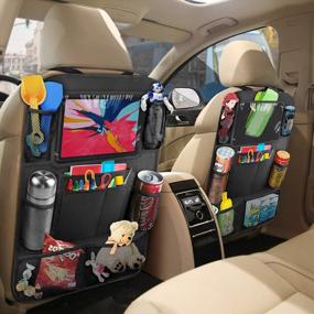img 1 attached to Get Organized On The Go With Anban'S 2 Pack Car Backseat Organizer & Protector Set: 10 Inch Tablet Holder, 9 Storage Pockets, Kick Mats & Travel Accessories For Kids And Toddlers - Black