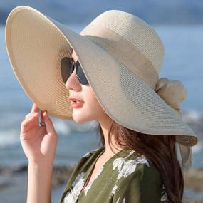 img 3 attached to Summer Sun Protection Straw Hat For Women - Wide Brim Foldable Floppy Beach Cap With UV Shielding