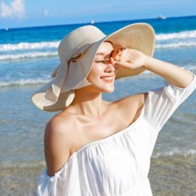 img 1 attached to Summer Sun Protection Straw Hat For Women - Wide Brim Foldable Floppy Beach Cap With UV Shielding