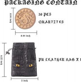 img 1 attached to 50 PCS Metal DND Coins With PU Leather Bag - Fantasy Gold Game Tokens For Tabletop RPG Games, Black Dragon Collection, Mid-Century Retro Gaming Accessories