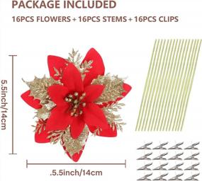 img 3 attached to Deck Your Halls With Glittery B Bascolor Poinsettia Christmas Flowers - 16 Piece Set With Clips And Stems For Versatile Decorating
