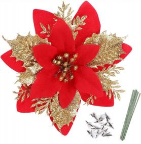 img 4 attached to Deck Your Halls With Glittery B Bascolor Poinsettia Christmas Flowers - 16 Piece Set With Clips And Stems For Versatile Decorating