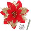 deck your halls with glittery b bascolor poinsettia christmas flowers - 16 piece set with clips and stems for versatile decorating logo