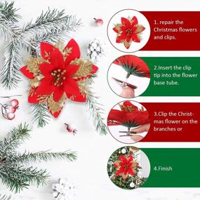 img 1 attached to Deck Your Halls With Glittery B Bascolor Poinsettia Christmas Flowers - 16 Piece Set With Clips And Stems For Versatile Decorating