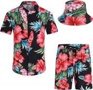 eishopeer men's hawaiian floral print short sleeve shirt and shorts set for casual wear logo