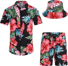 img 4 attached to EISHOPEER Men'S Hawaiian Floral Print Short Sleeve Shirt And Shorts Set For Casual Wear