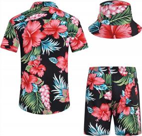 img 3 attached to EISHOPEER Men'S Hawaiian Floral Print Short Sleeve Shirt And Shorts Set For Casual Wear