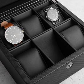 img 2 attached to Watch Box Organize For Men, 6 Slots Watch Case With Textured Leather, Watch Holder With Soft Pillow, Gift For Fathers, Husband, Friend, Black