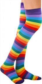 img 1 attached to Womens Rainbow Socks Striped Knee High Socks Arm Warmer Fingerless Gloves Set