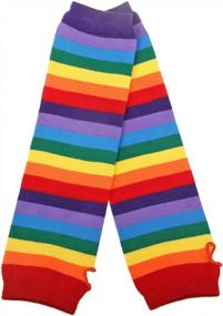 img 2 attached to Womens Rainbow Socks Striped Knee High Socks Arm Warmer Fingerless Gloves Set