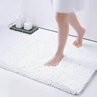 роскошный коврик для ванной из синели - очень мягкий и впитывающий, нескользящий мохнатый коврик для ванной / душевой комнаты (16 ''x 24'', белый) логотип