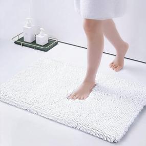img 4 attached to Роскошный коврик для ванной из синели - очень мягкий и впитывающий, нескользящий мохнатый коврик для ванной / душевой комнаты (16 ''X 24'', белый)