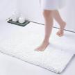luxury chenille bath rug - extra soft & absorbent, non-slip shaggy mat for tub/shower room (16''x24'', white) logo