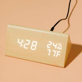 img 3 attached to OCT17 Bamboo Wooden Alarm Clock - Smart LED Digital, Voice Control With Time/Temp Display & Adjustable Brightness!