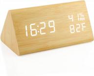 oct17 bamboo wooden alarm clock - smart led digital, voice control with time/temp display & adjustable brightness! logo