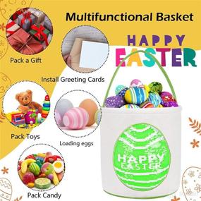 img 1 attached to 🐰 Easter Baskets for Kids - Personalized Canvas Cotton Carrying Gift, Easter Egg Hunt Bag - Ideal Easter Gift Basket for Boys & Girls - Candy Buckets, 3-Pack