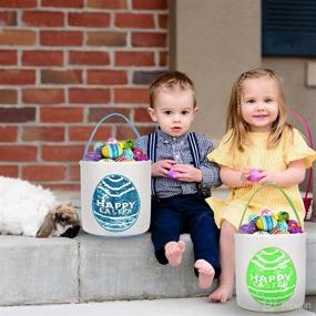 img 2 attached to 🐰 Easter Baskets for Kids - Personalized Canvas Cotton Carrying Gift, Easter Egg Hunt Bag - Ideal Easter Gift Basket for Boys & Girls - Candy Buckets, 3-Pack