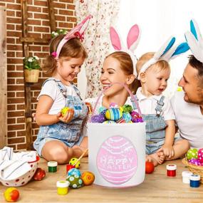 img 3 attached to 🐰 Easter Baskets for Kids - Personalized Canvas Cotton Carrying Gift, Easter Egg Hunt Bag - Ideal Easter Gift Basket for Boys & Girls - Candy Buckets, 3-Pack