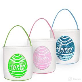 img 4 attached to 🐰 Easter Baskets for Kids - Personalized Canvas Cotton Carrying Gift, Easter Egg Hunt Bag - Ideal Easter Gift Basket for Boys & Girls - Candy Buckets, 3-Pack