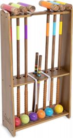 img 4 attached to Handcrafted Wooden Six Player Croquet Set With Premium Stain And Elegant Stand By GoSports
