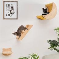 solid wood wall-mounted cat shelf set with hammock, climbing shelves, and perches for indoor cat activity - 3pcs wall furniture steps logo