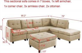 img 3 attached to 103 "тканевый L-образный секционный диван с 2 тахтами - модульный трансформируемый мягкий тафтинговый 6-местный диван для гостиной