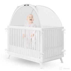 img 4 attached to 👶 Baby Movs Crib Safety Canopy Net in White - Prevent Climbing & Stuck Limbs, See-Through Mesh Cover with Ties, Zippers & Bags - 46x22x46 inches